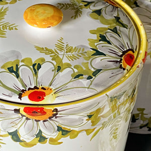 Handmade Italian Ceramic Kitchen Canisters with Handpainted Florals - Set of Four