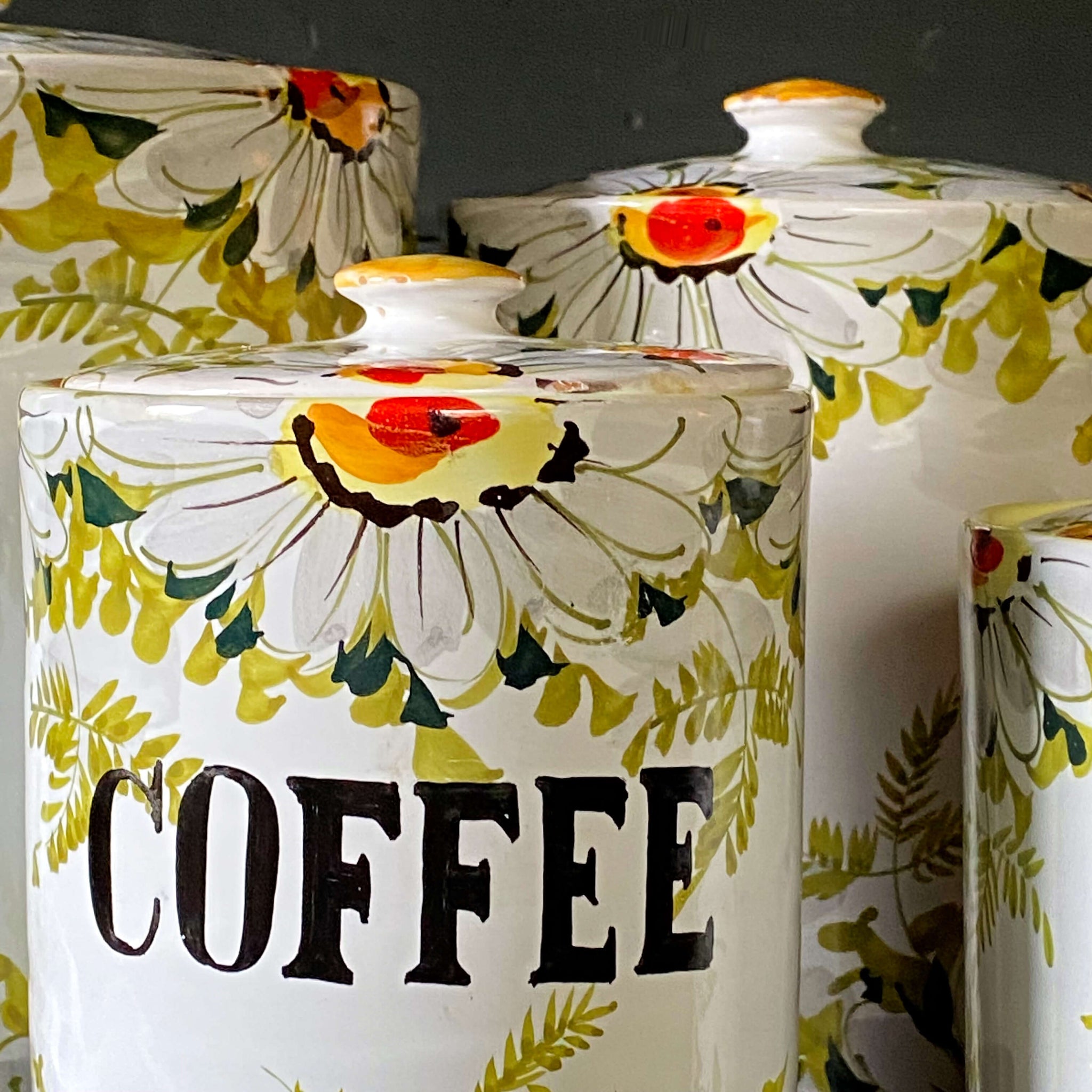 Handmade Italian Ceramic Kitchen Canisters with Handpainted Florals - Set of Four