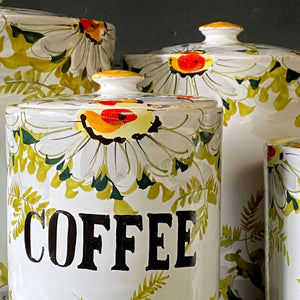 Handmade Italian Ceramic Kitchen Canisters with Handpainted Florals - Set of Four