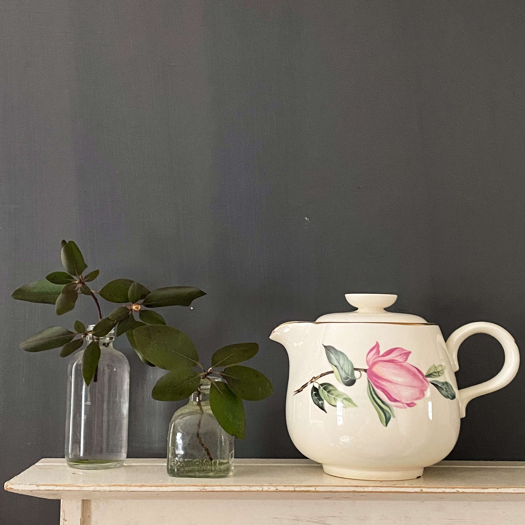 Vintage 1950s Pink Magnolia Teapot by Homer Laughlin Rhythm Shape circa 1952