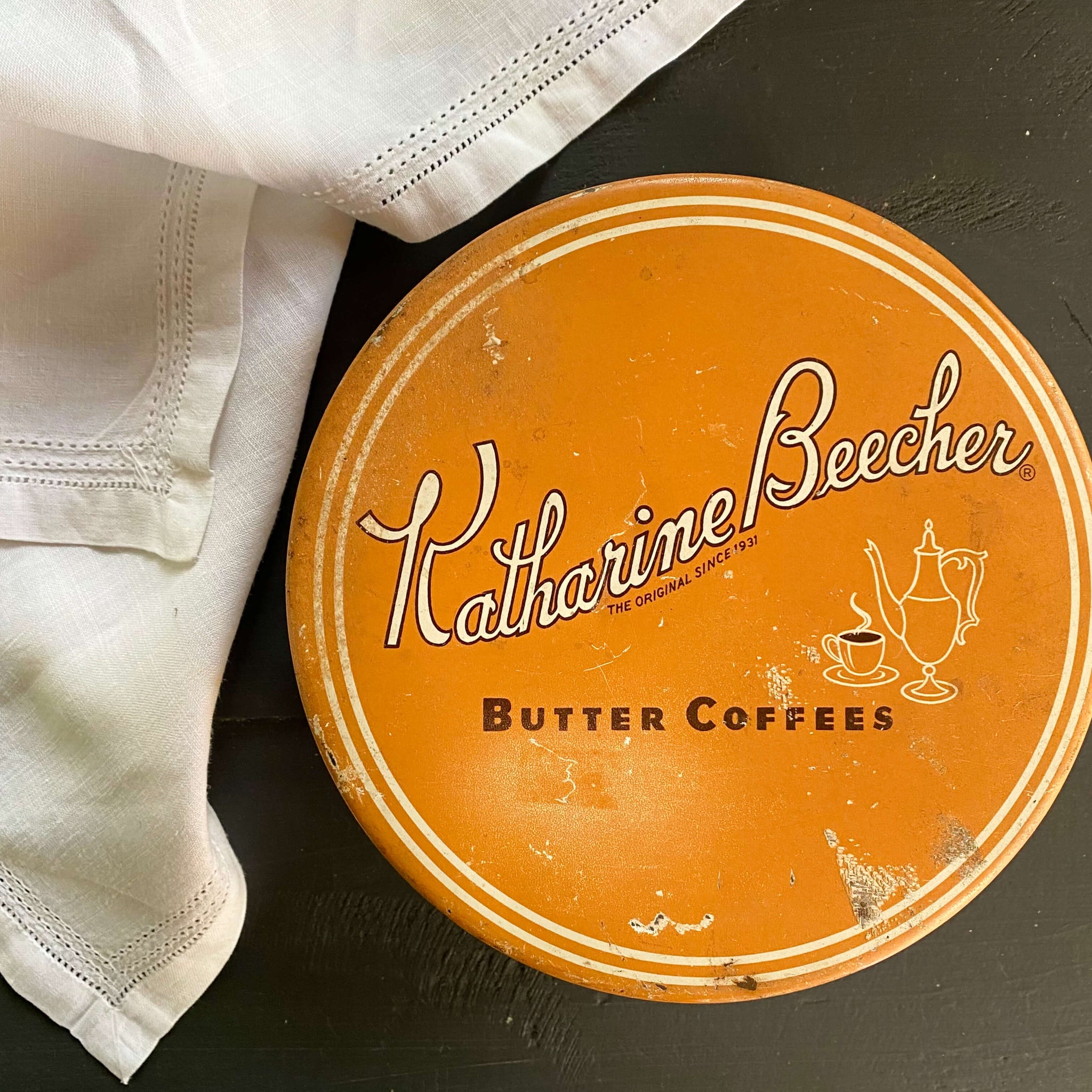 Vintage 1950s Katharine Beecher Butter Coffees Candy Tin circa 1951