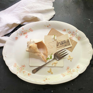 Large Antique Anchor Pottery Platter with Pink & White Flowers circa 1884-1926