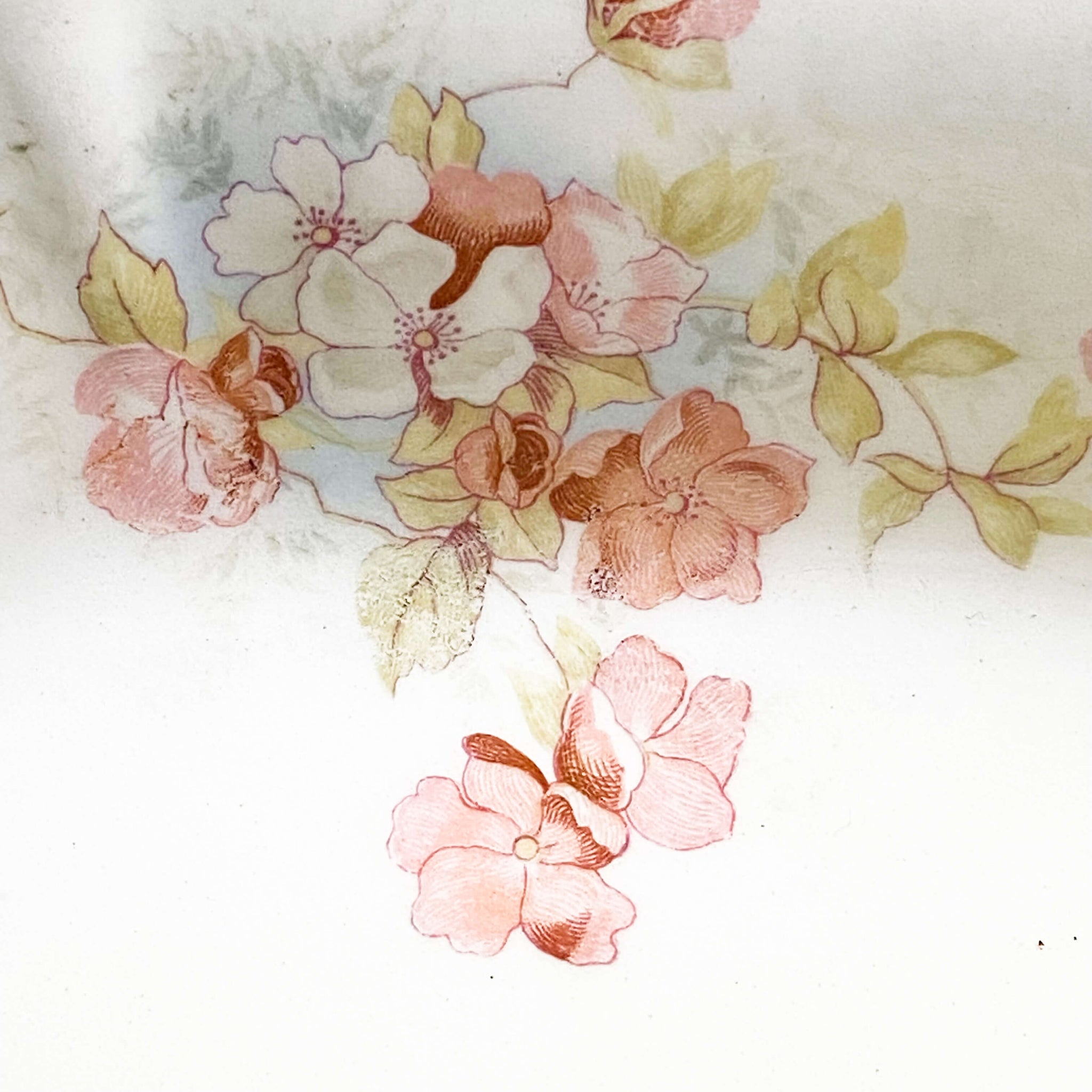 Large Antique Anchor Pottery Platter with Pink & White Flowers circa 1884-1926