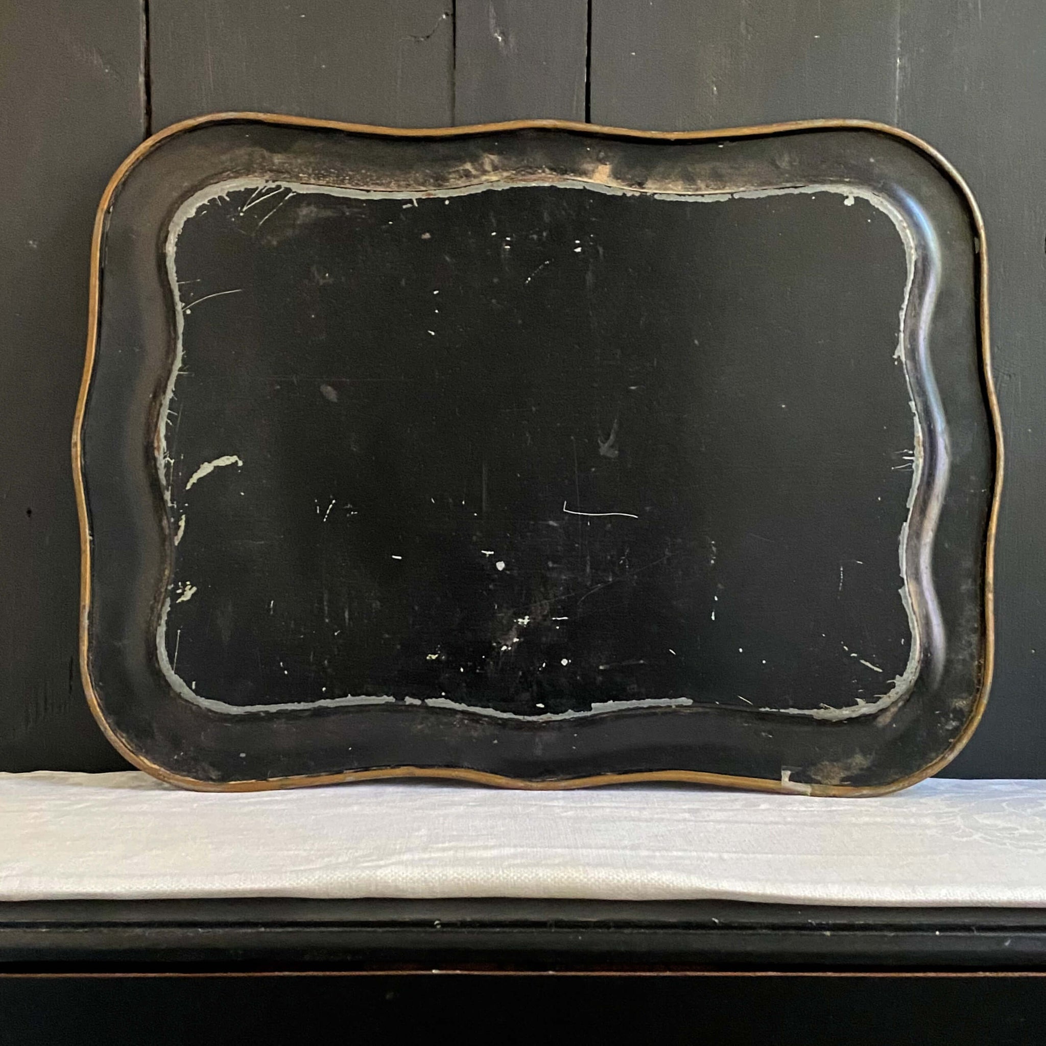 Antique Black Tole Tray with Hand-Painted Birds and Flowers - 16 x 22 Size