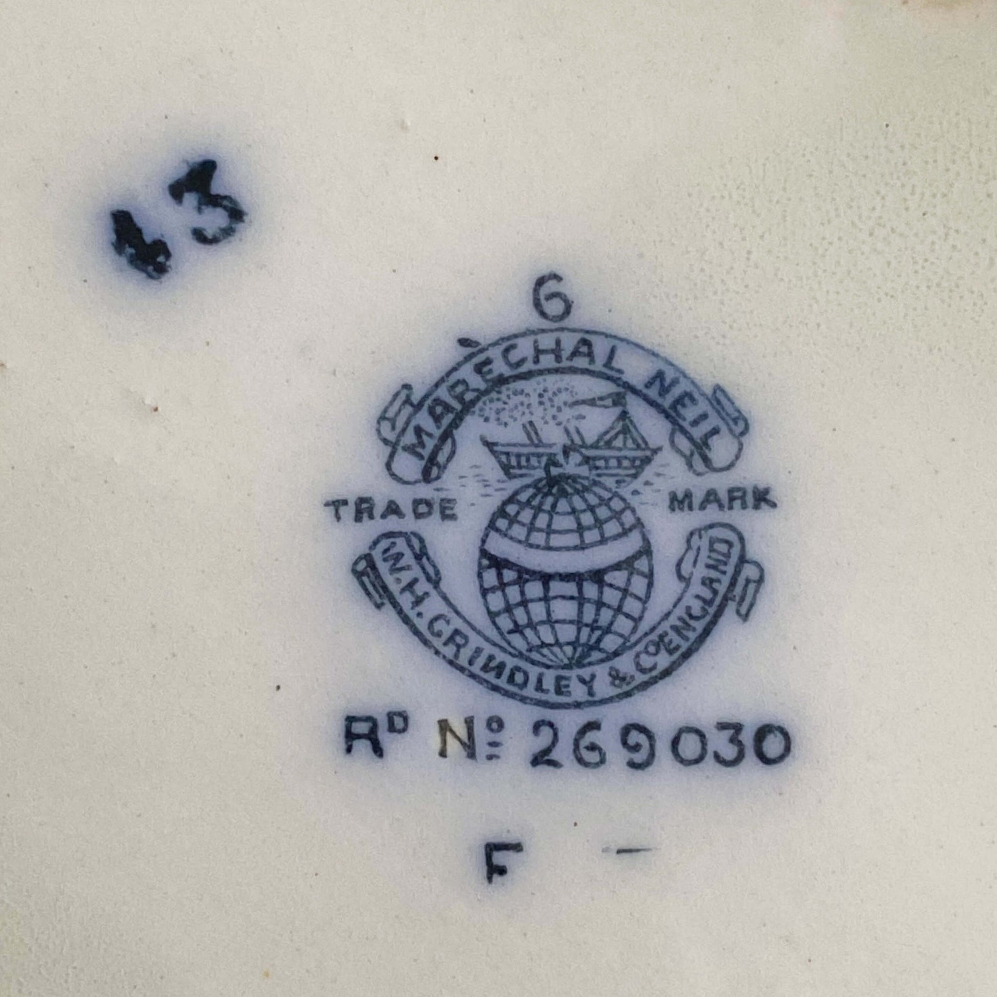 Antique Flow Blue Covered Vegetable Dishes & Platter Set - Marechal Neil by W.H. Grindley circa 1896