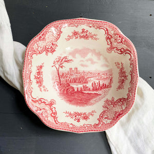 Vintage Johnson Bros Old Britain Castles Red Square Soup Bowl circa 1930s