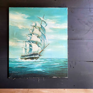 Original Vintage Winslow Clipper Ship Oil Painting on Canvas - 20x24 - Maritime Age of Sail Art