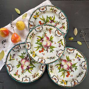 Botanical Metal Picnic Plates from the Metropolitan Museum of Art Featuring Worcester Pottery's Duke Of Gloucester Pattern  - Set of Four