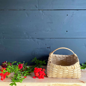 Small Handmade Split Oak Gathering Basket - Rectangular Shape with Handle 10x6