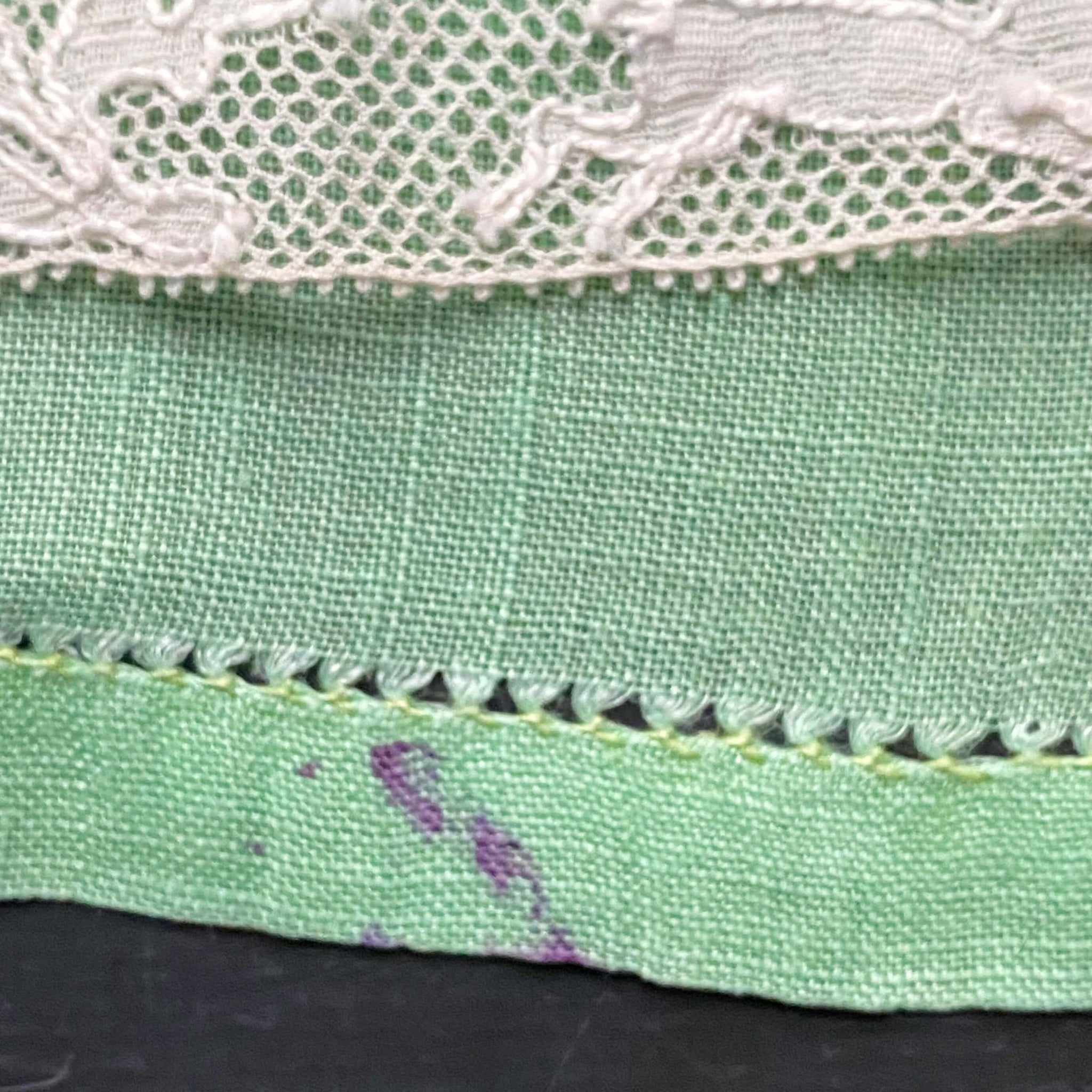 Vintage Set of Three Pastel Table Linens with Mechlin Lace Edge circa 1930s-1940s