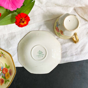 Rare Johnson Bros Floral Demitasse Cups & Saucers with Zinnia Flowers -  Set of Three
