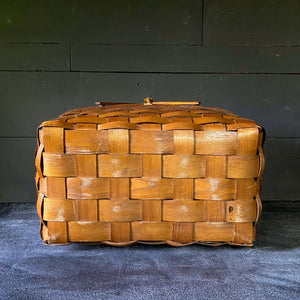 Vintage Large Split Oak Picnic Basket with Brass Latch