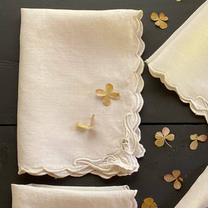 Antique Ivory Embroidered Table Linens - Napkins and Mats - Set of Five