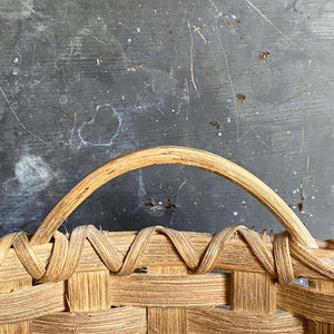Small Antique Split Oak Basket - Handmade Square Size with Handles