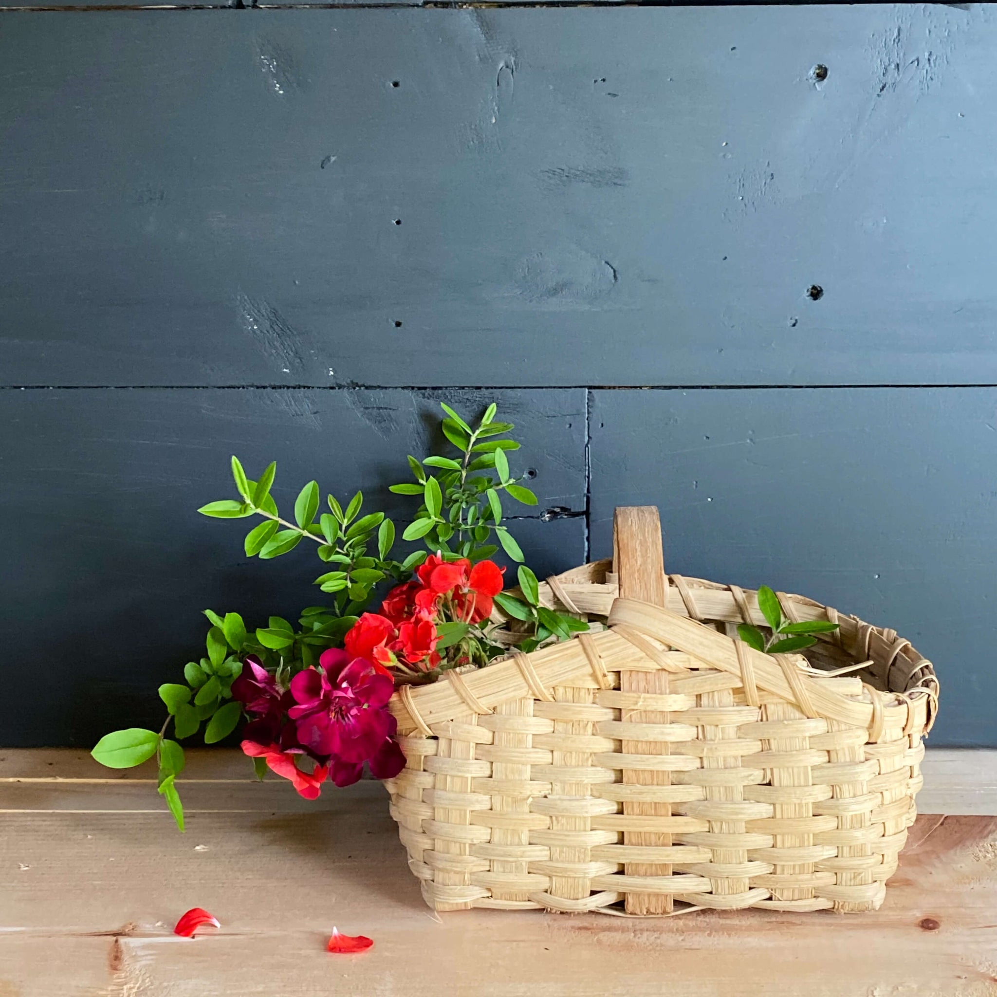 Small Handmade Split Oak Gathering Basket - Rectangular Shape with Handle 10x6