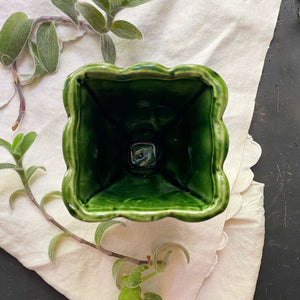 Vintage Midcentury Green Pottery Pedestal Planter