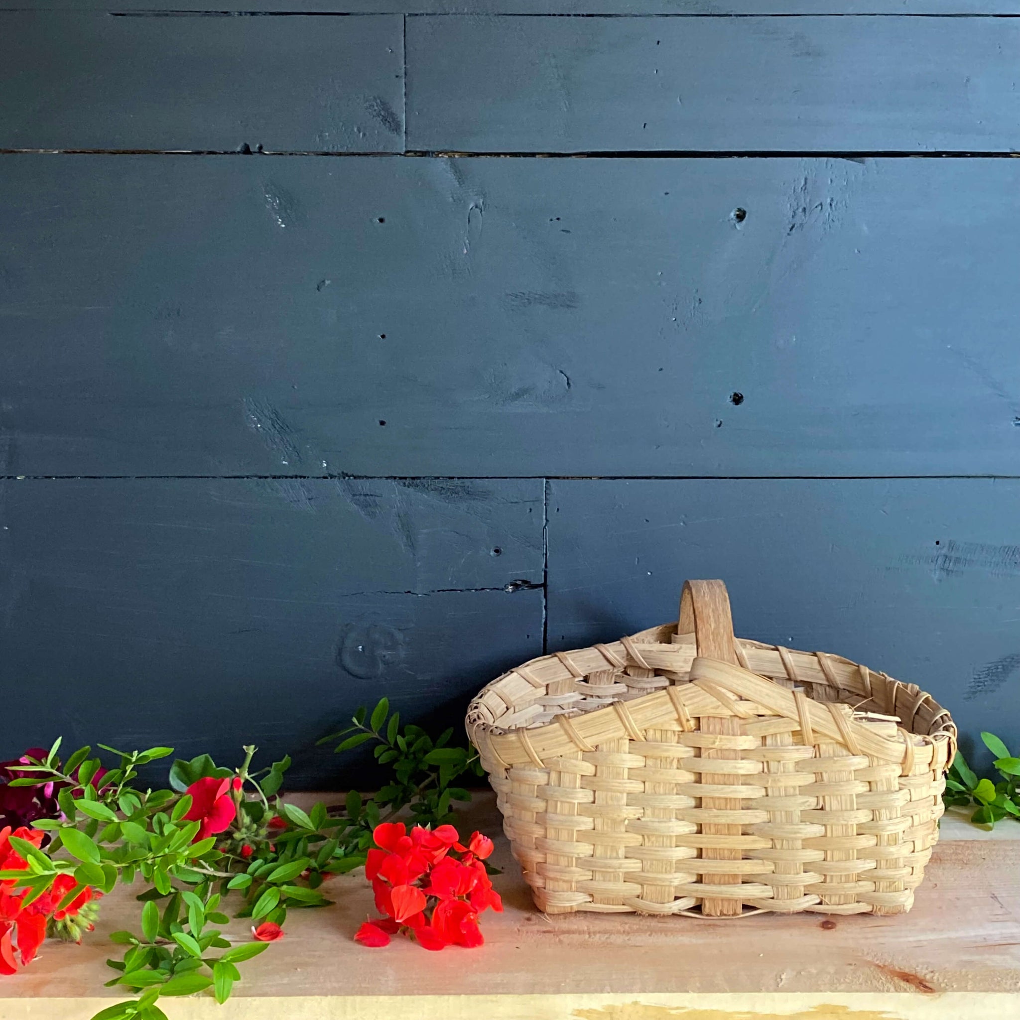 Small Handmade Split Oak Gathering Basket - Rectangular Shape with Handle 10x6