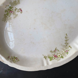 Antique East Palestine Pottery Platter with Pink Green and White Flowers circa 1880-1904