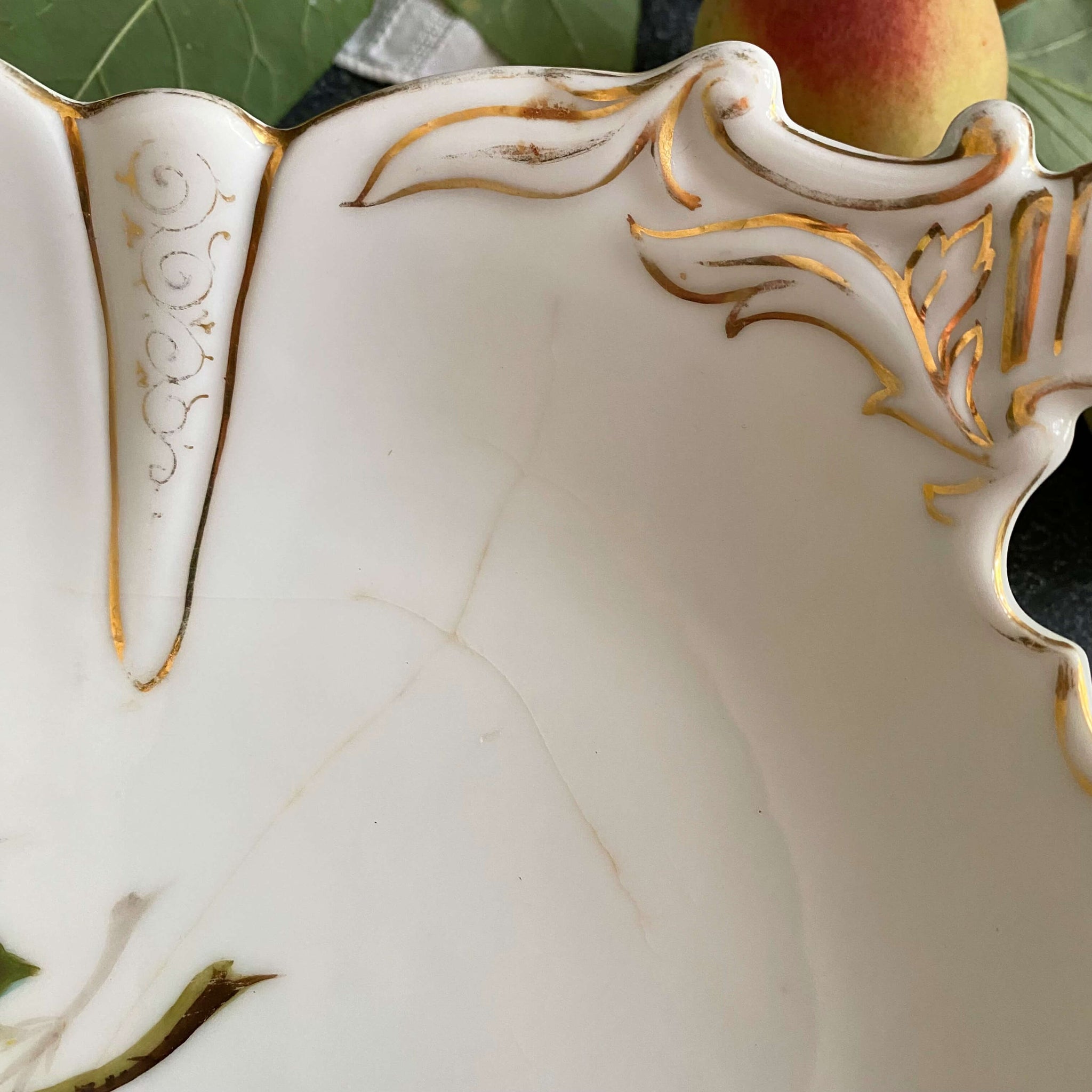 Antique Handpainted Porcelain Fruit Bowl with Pear Motif by Oscar Schaller & Co circa 1882-1909