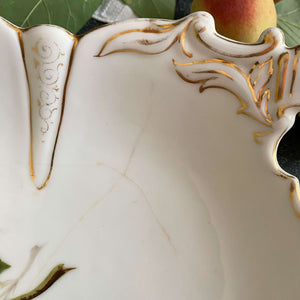 Antique Handpainted Porcelain Fruit Bowl with Pear Motif by Oscar Schaller & Co circa 1882-1909