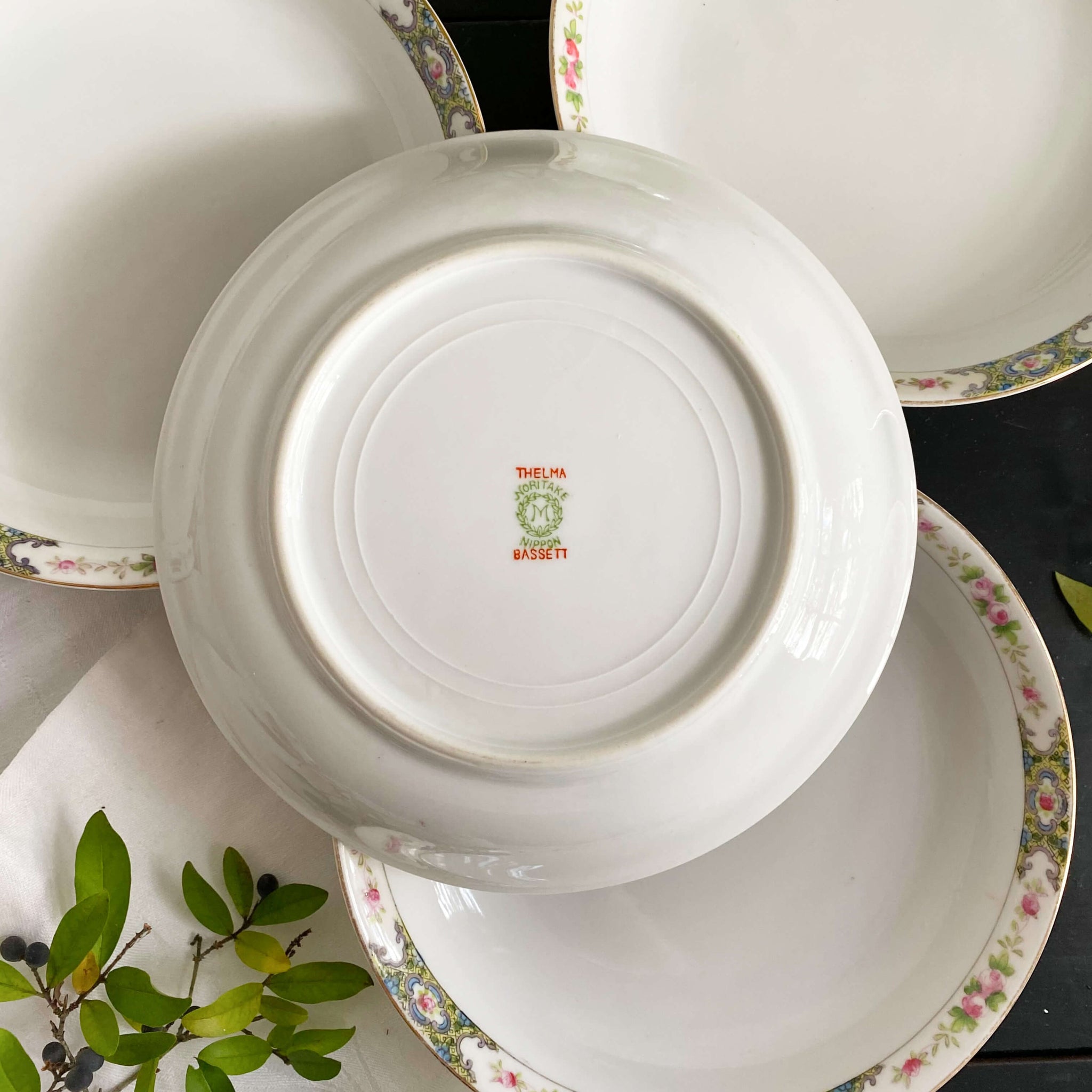 Antique Noritake Porcelain Soup Bowls Thelma Bassett Pattern circa 1920s - Set of Four