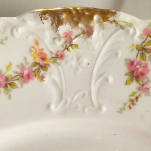 Antique Theodore Haviland Limoges Dinner Plates with Pink and Peach Roses - Set of Five circa 1903