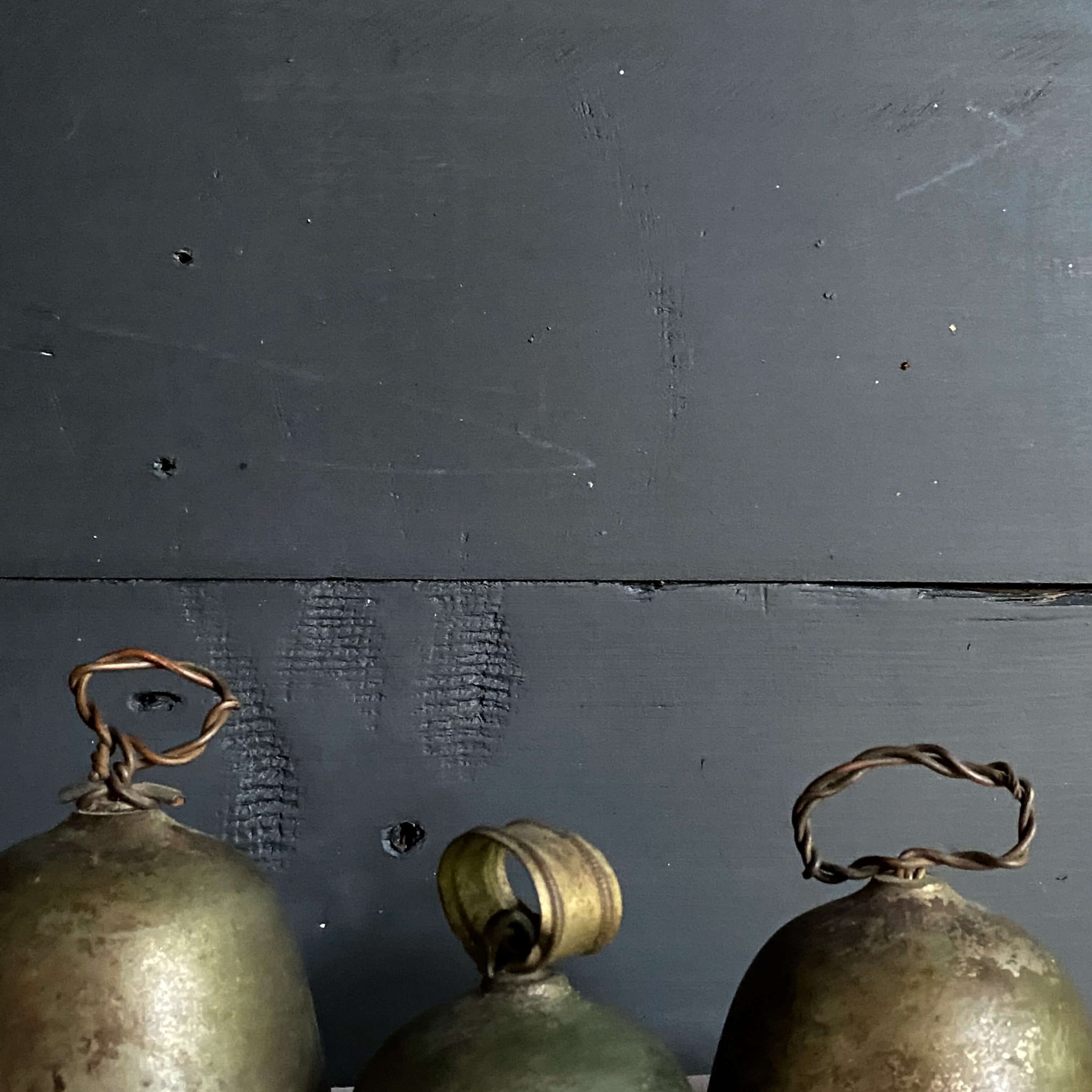 Antique Primitive Brass Livestock Bells - Set of Three