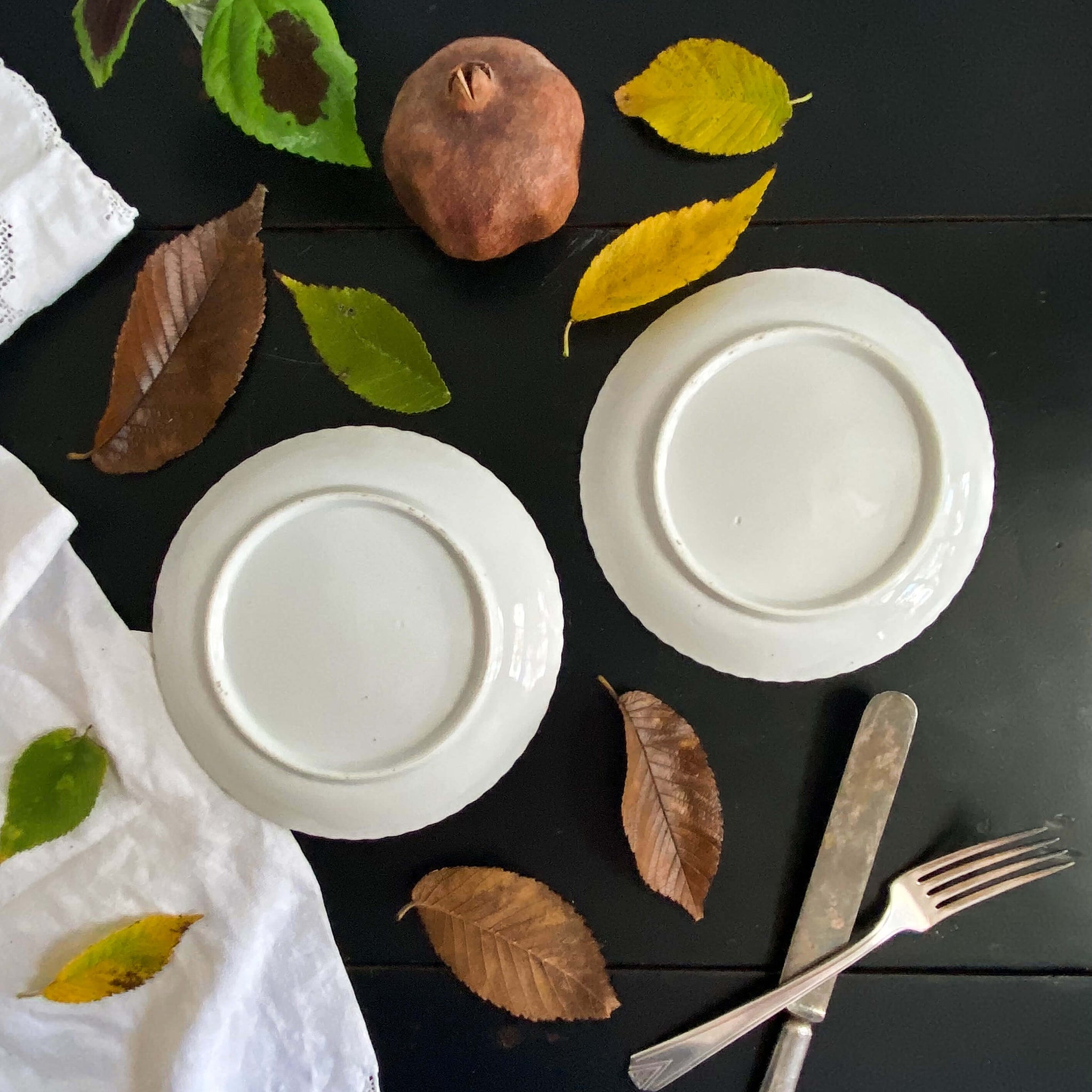 Antique Handpainted Porcelain Floral Small Plates with Pink Yellow & Beige Flowers - Set of Two circa 1880s-1910s