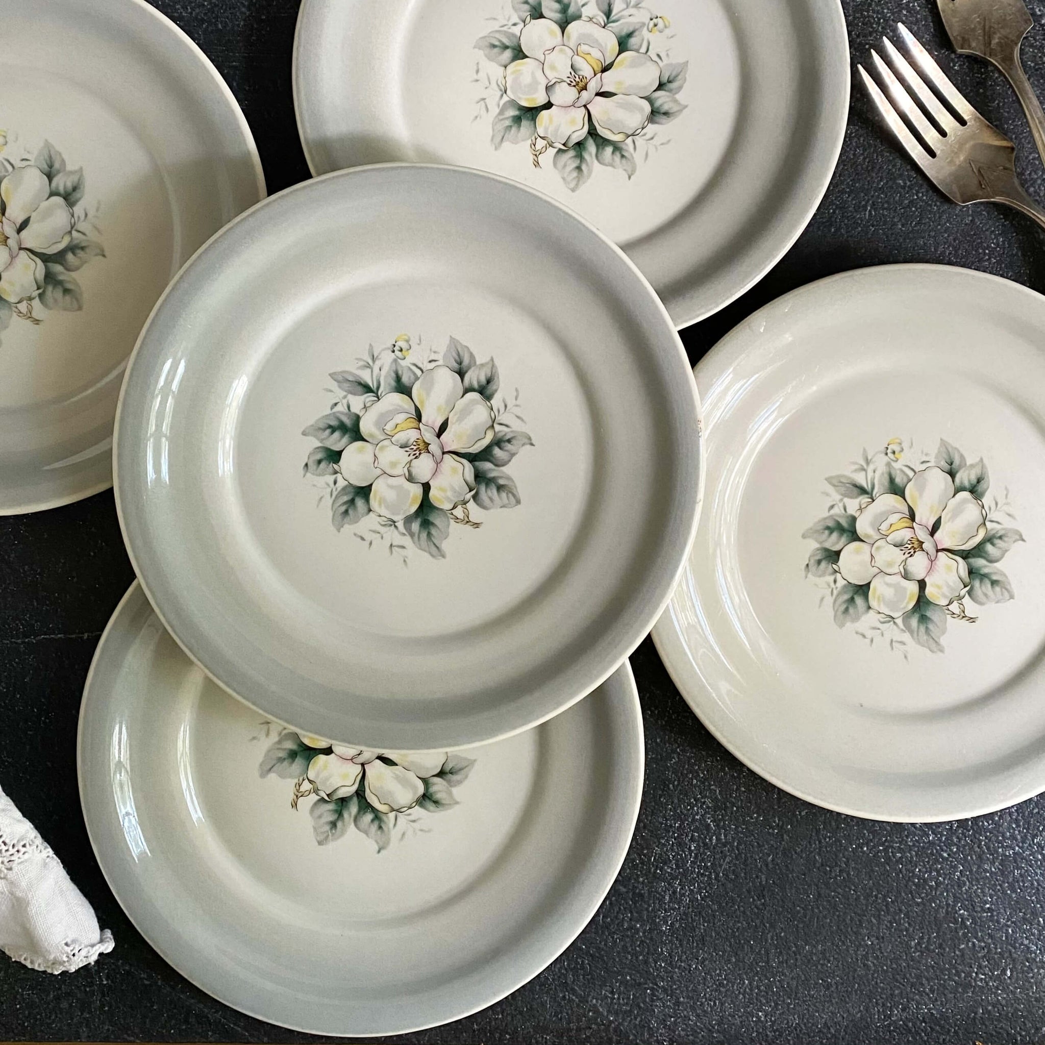 Vintage 1950s Harker Pottery Magnolia Bread Plates - Set of Five