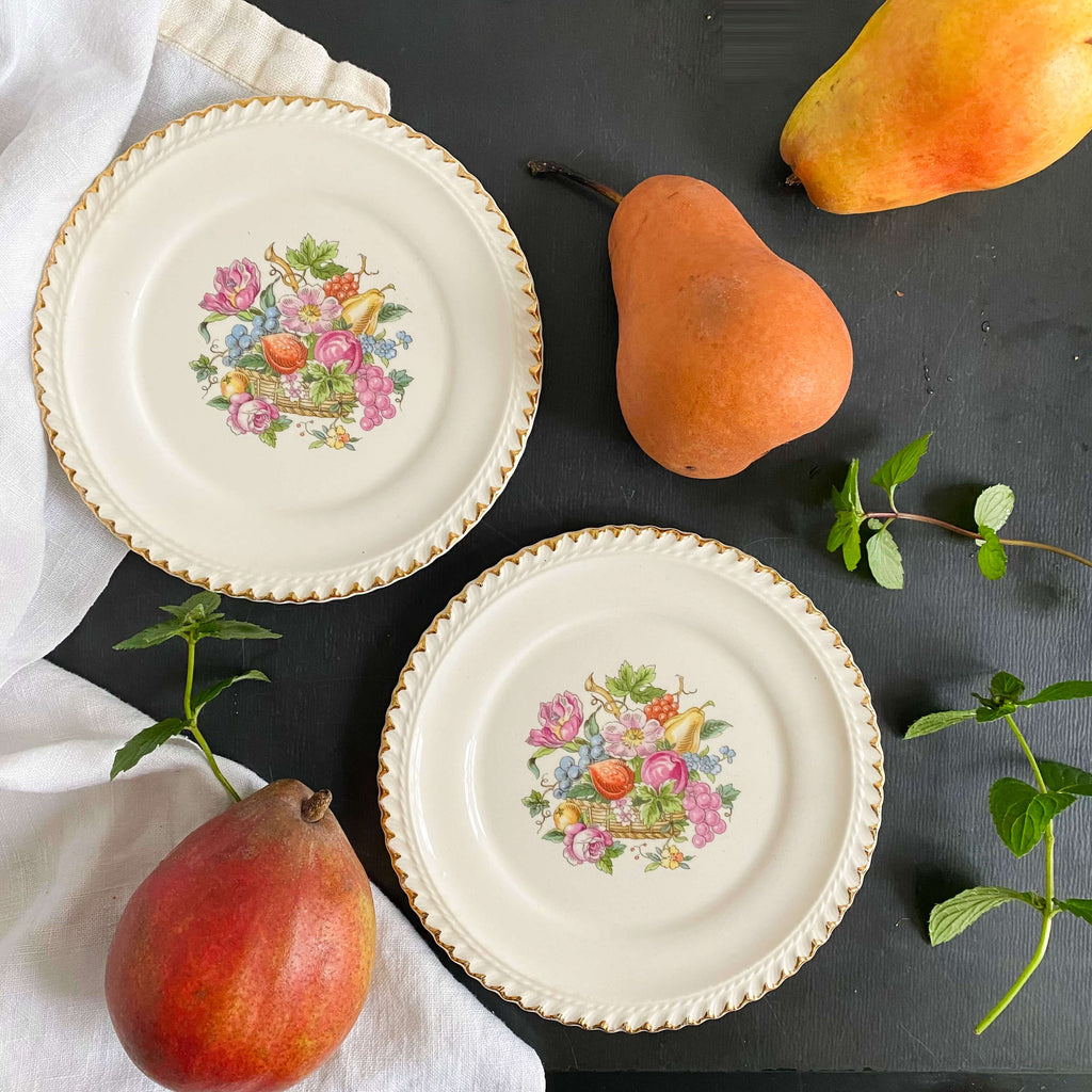 Vintage 1960s Ambrosia China Fruit & Floral Bread Plates - Set of Two