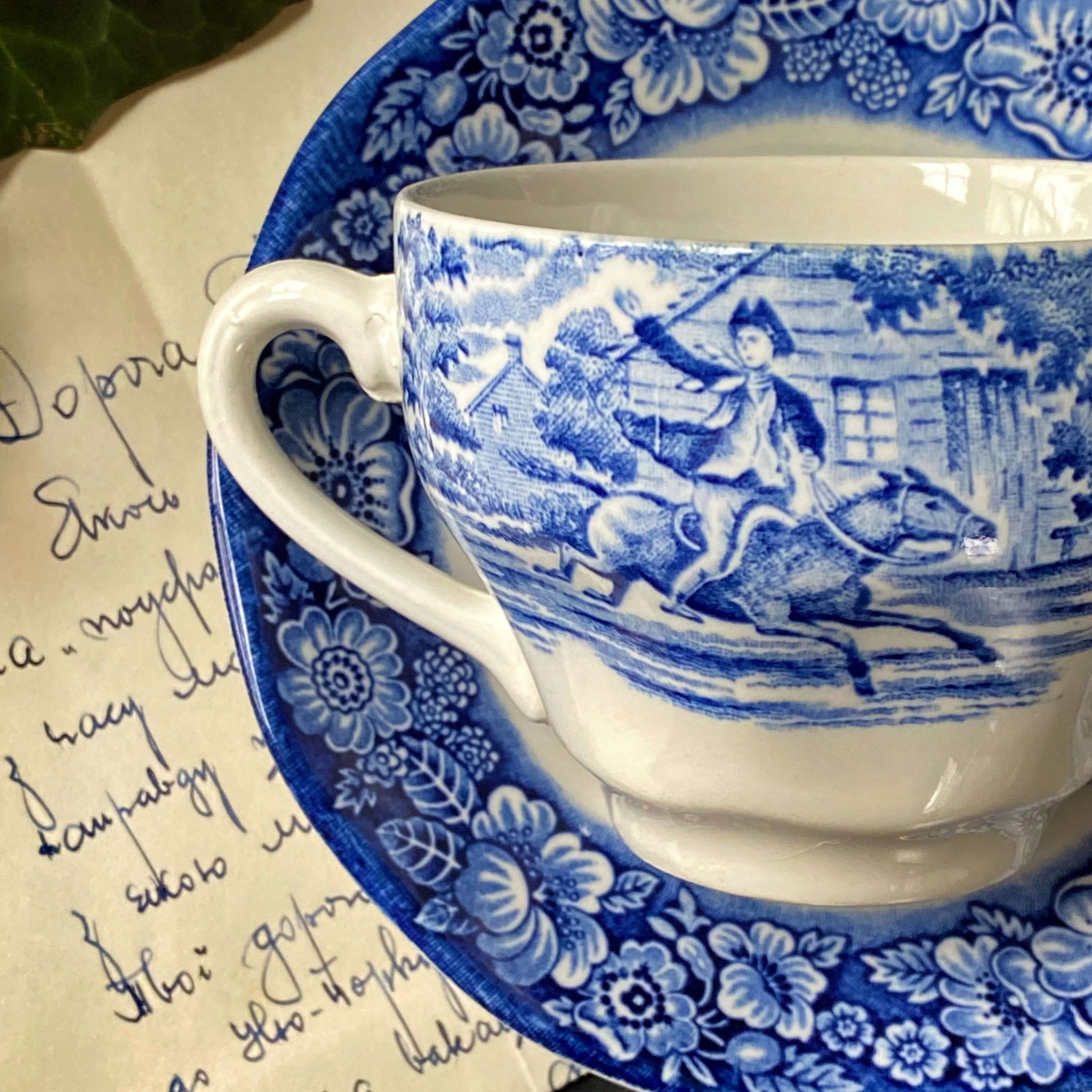Vintage 1970s Blue & White Cup and Saucer - Liberty Blue by Enoch Wedgwood & Co Staffordshire England circa 1975-1981