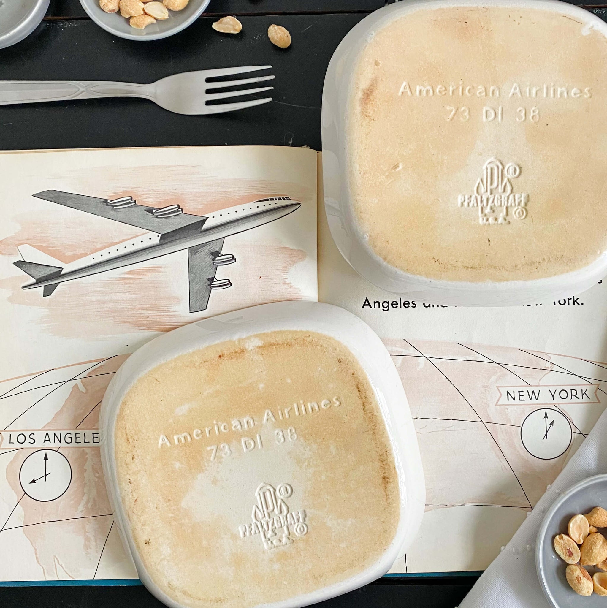 Vintage 1970s American Airlines Square First Class Serving Dishes by Pfaltzgraff 73 D1 38