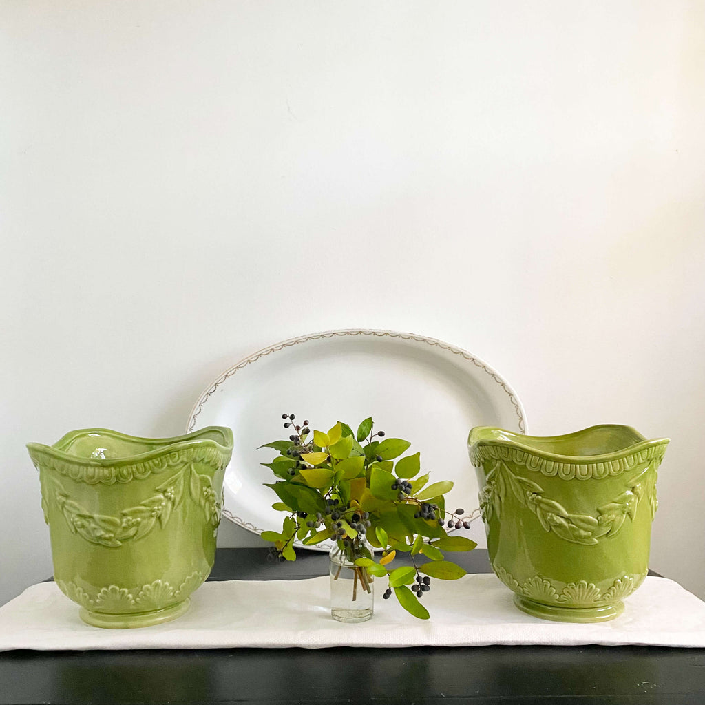 Two Vintage Green Ceramic Plant Pots by Jay Willfred for Andrea Sadek - Made in Portugal circa 1990s
