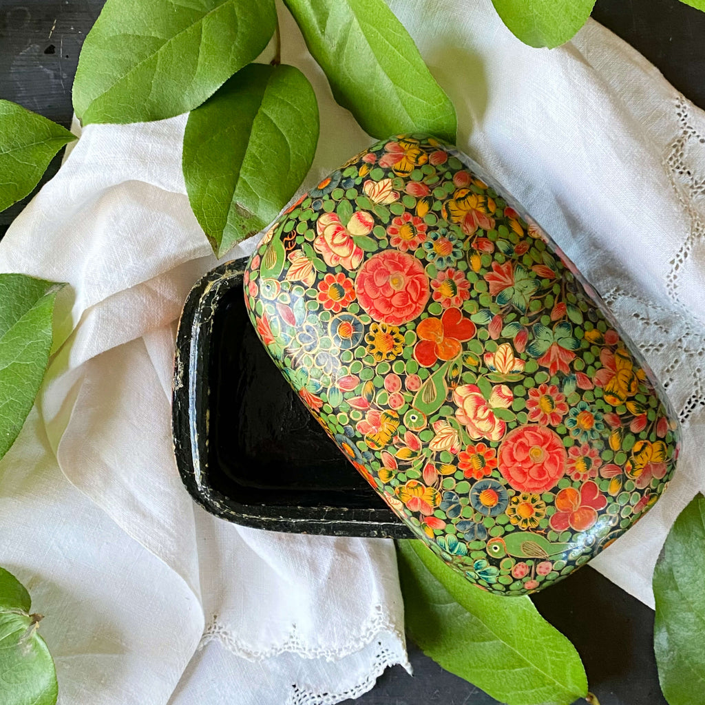 Vintage Hand Painted Paper Mache Box Made in Kashmir by Putumayo