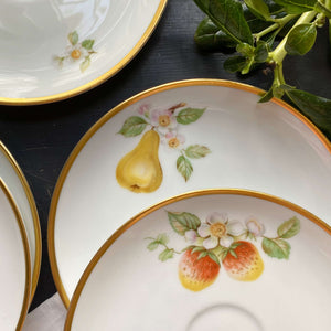Vintage 1960s Hutschenreuther Fruit Pattern Porcelain Cups and Saucers - Set of Seven