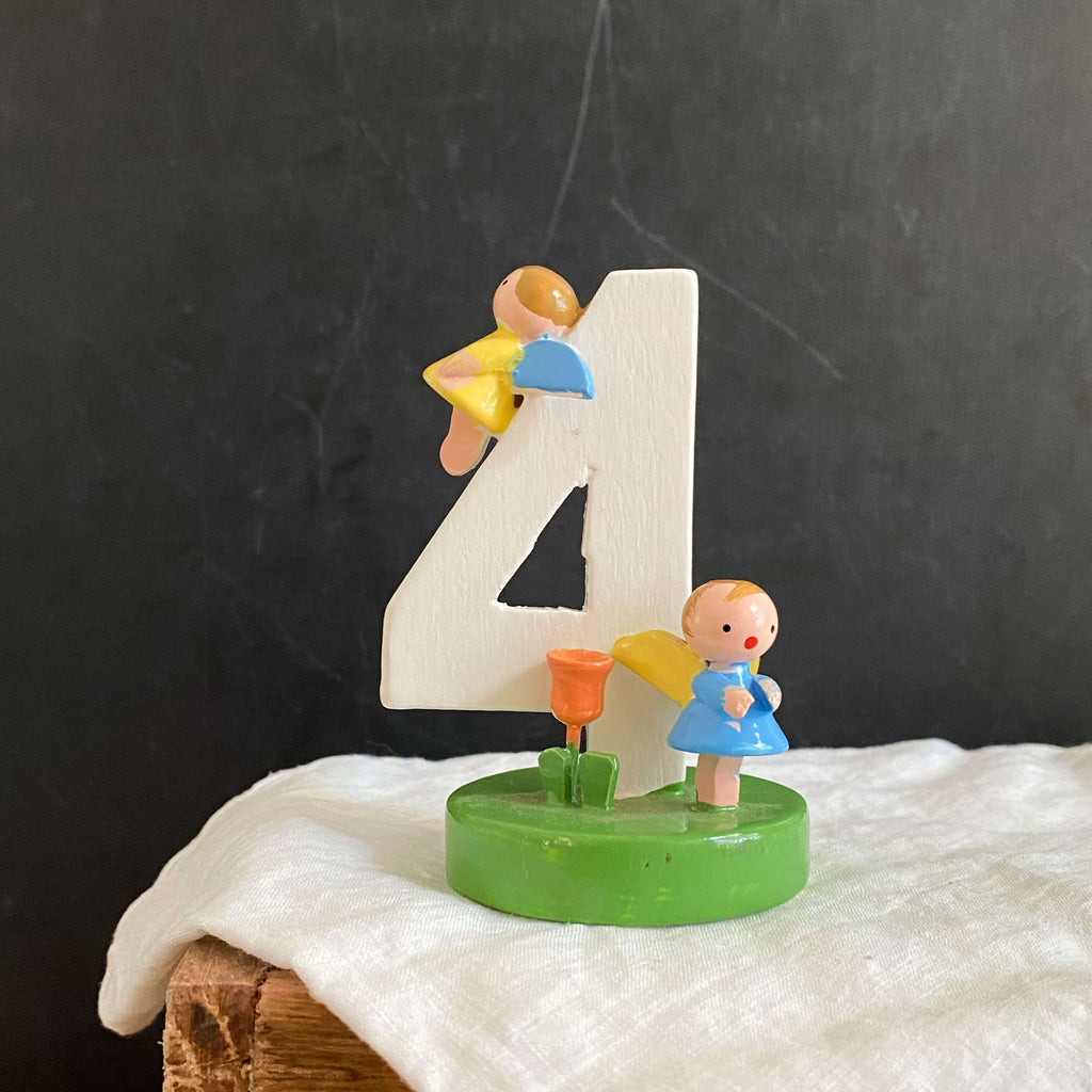 Vintage 4th Birthday Wooden Cake Topper by Sevi Italy