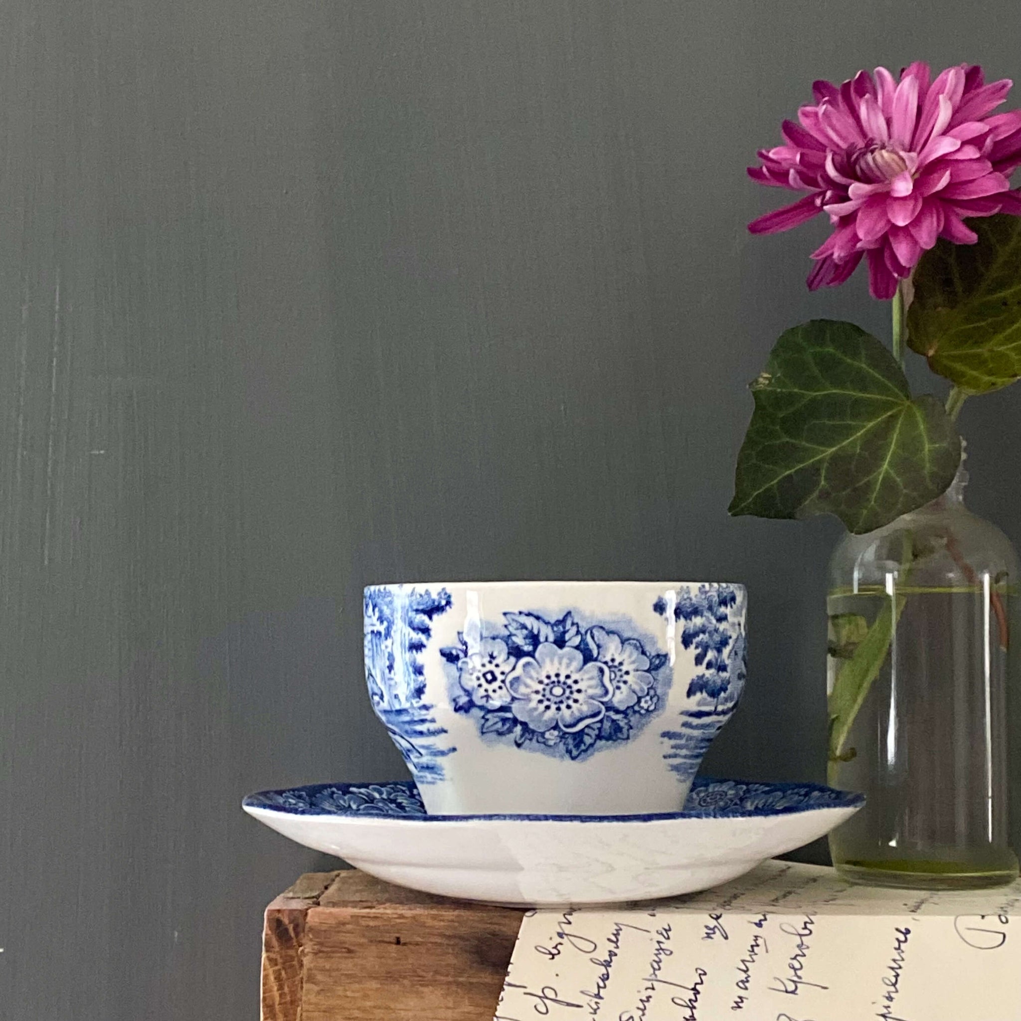 Vintage 1970s Blue & White Cup and Saucer - Liberty Blue by Enoch Wedgwood & Co Staffordshire England circa 1975-1981