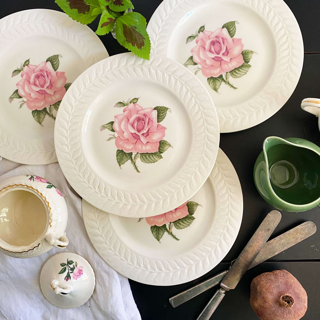 Vintage Theodore Haviland Regents Park Pink Rose Luncheon Plates - Set of 4