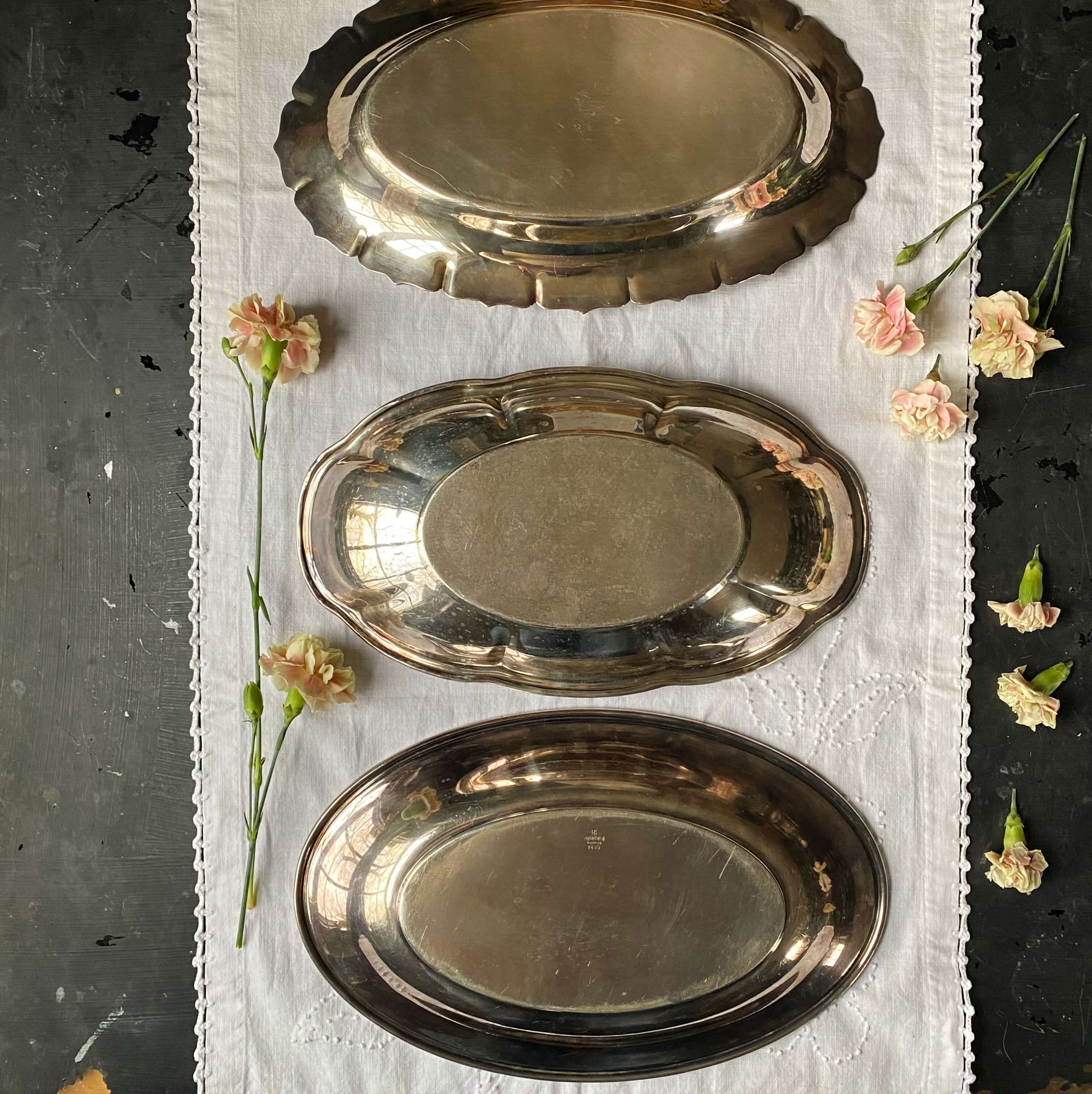 Vintage Silverplate Bread Trays - Mismatched Set of Three by Gorham, Art Silver Co and International Silver circa 1920s-1950s