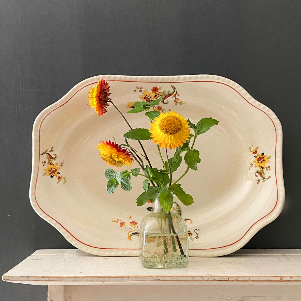 Vintage 1920s Homer Laughlin Yellow and Orange Floral Platter - Newell Shape by Frederick H. Rhead circa 1928-mid 1930ss