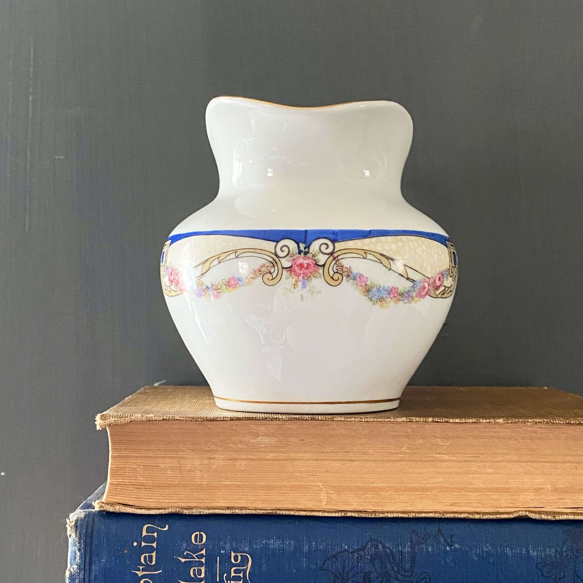 Vintage 1920s C.T. Altwasser Silesia Creamer - Blue and Pink Floral Porcelain Creamer circa 1925-1932