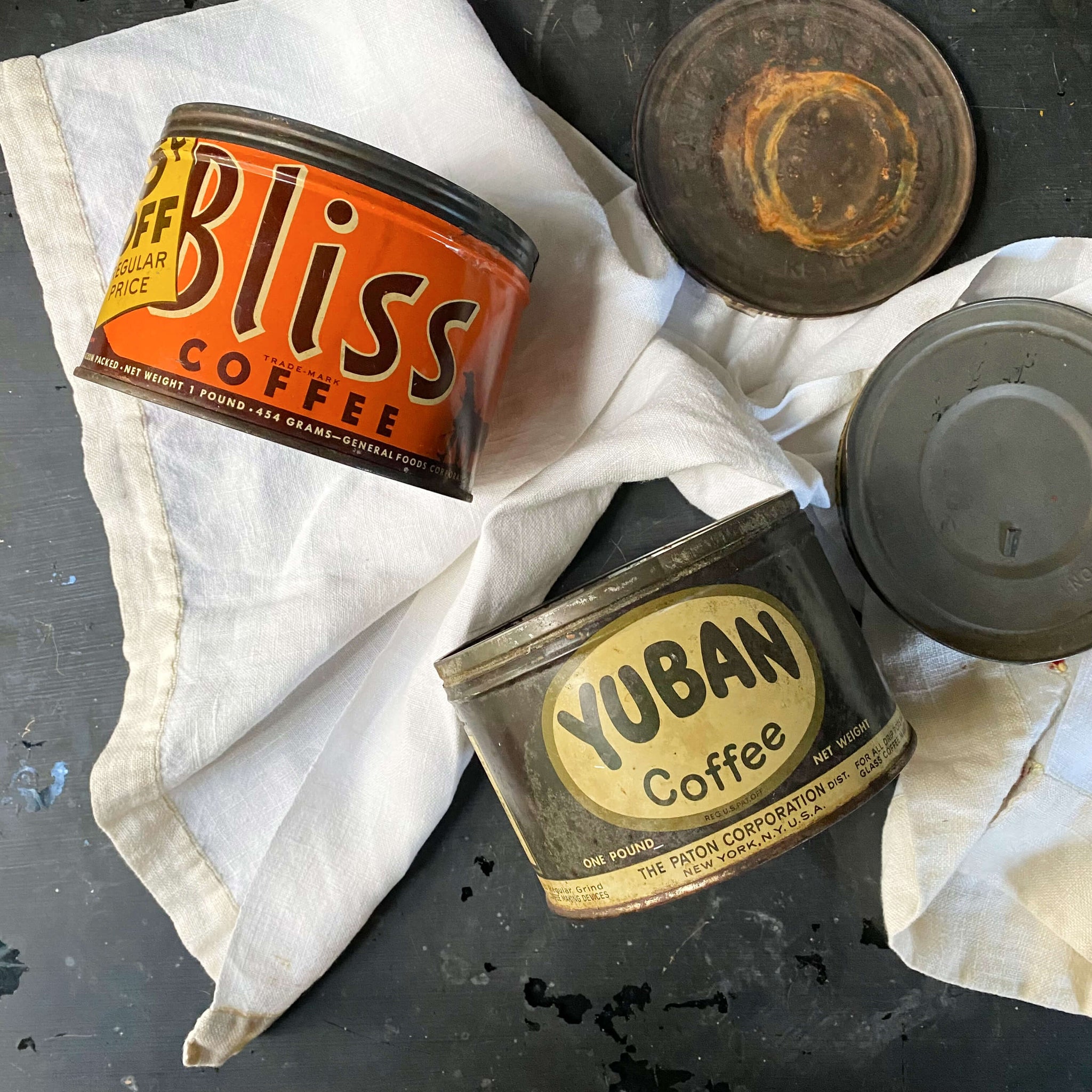 Vintage Yuban & Bliss Coffee Tins circa 1920s-1940s - Sold Separately