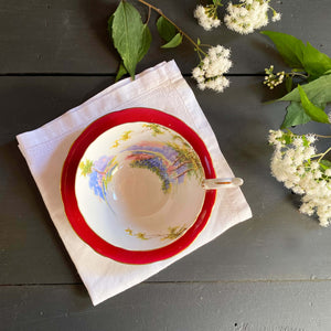 Vintage Red Aynsley Bluebell Time Cup and Saucer  circa 1934-1950s