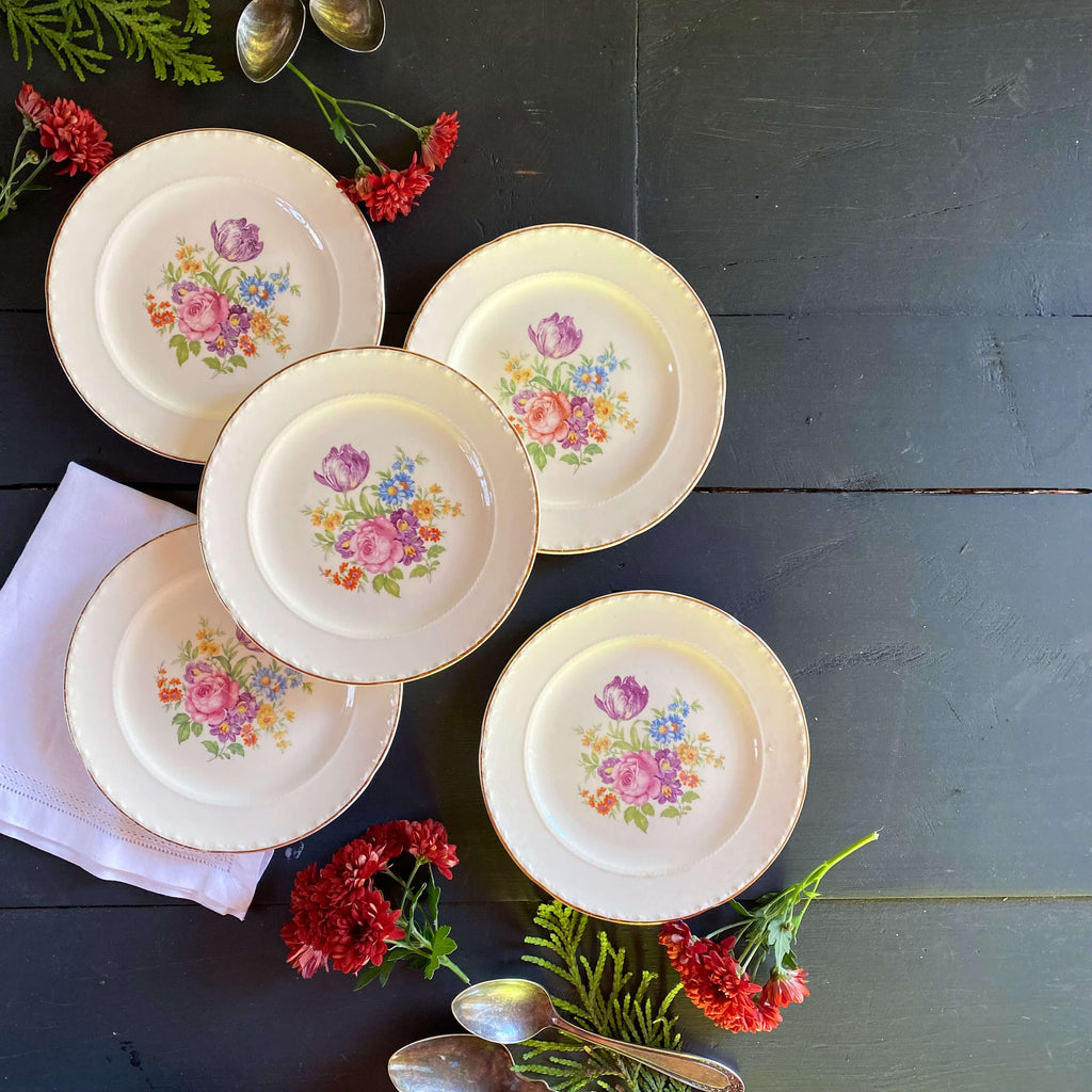 Vintage 1930s Crooskville Floral Bread Plates - Set of Five circa 1939