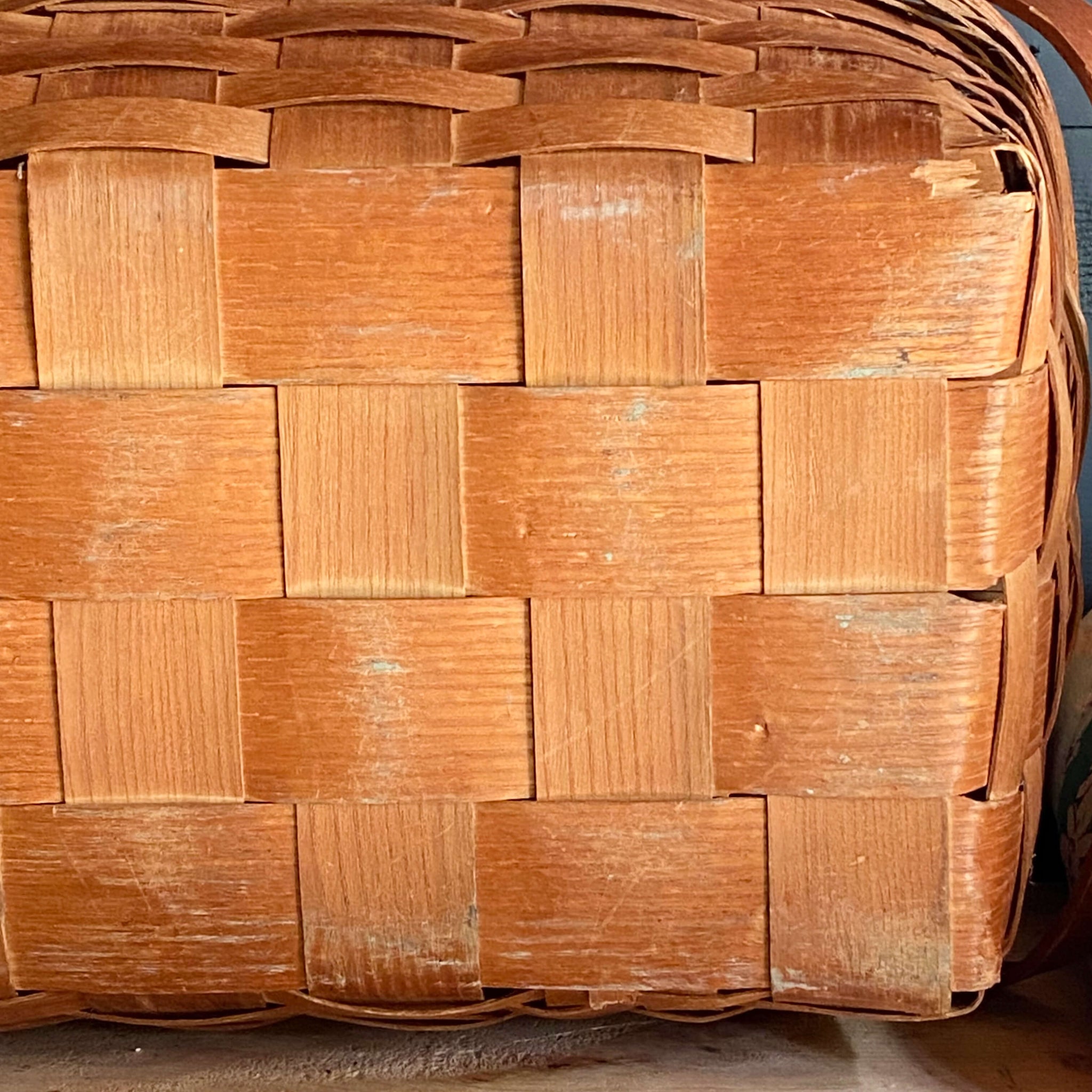 Vintage 1930s Split Oak Basketweave Picnic Basket