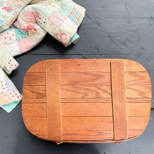 Vintage 1930s Split Oak Basketweave Picnic Basket