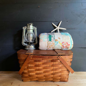 Vintage 1930s Split Oak Basketweave Picnic Basket