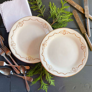 Vintage 1940s Gold and White Swag Luncheon Plates by Edwin Knowles- Adams Pattern - Set of Two circa 1942