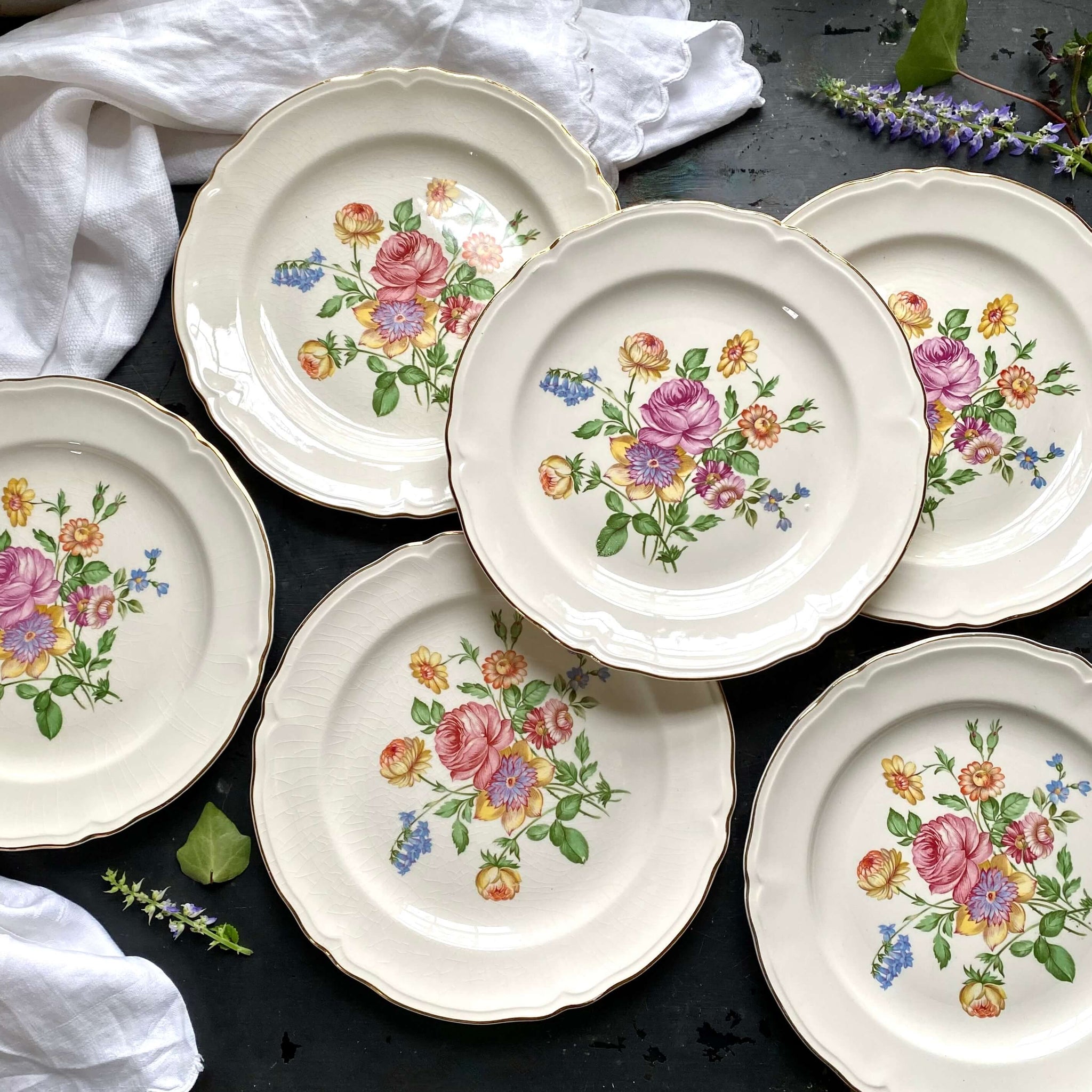 Edwin Knowles Chef Pattern Vintage Edwin Knowles Navarre Pattern Luncheon Plates Set of Six circa ...