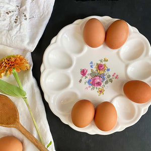 Vintage 1940s Floral Deviled Egg Dish by E & R American Art Ware